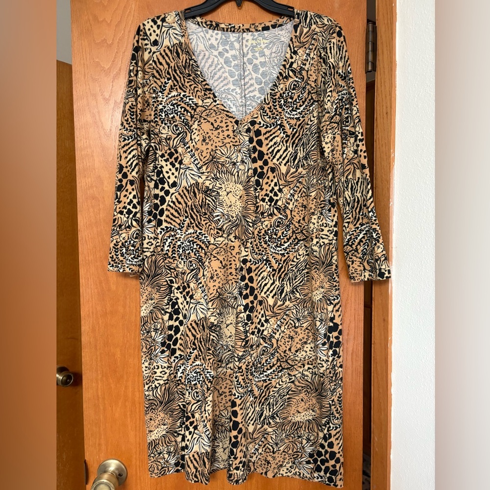 Lilly Pulitzer Animal Print V-Neck Dress in Tan and Black